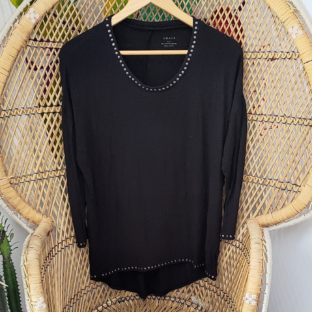 Grace Black Blouse with studded stitching